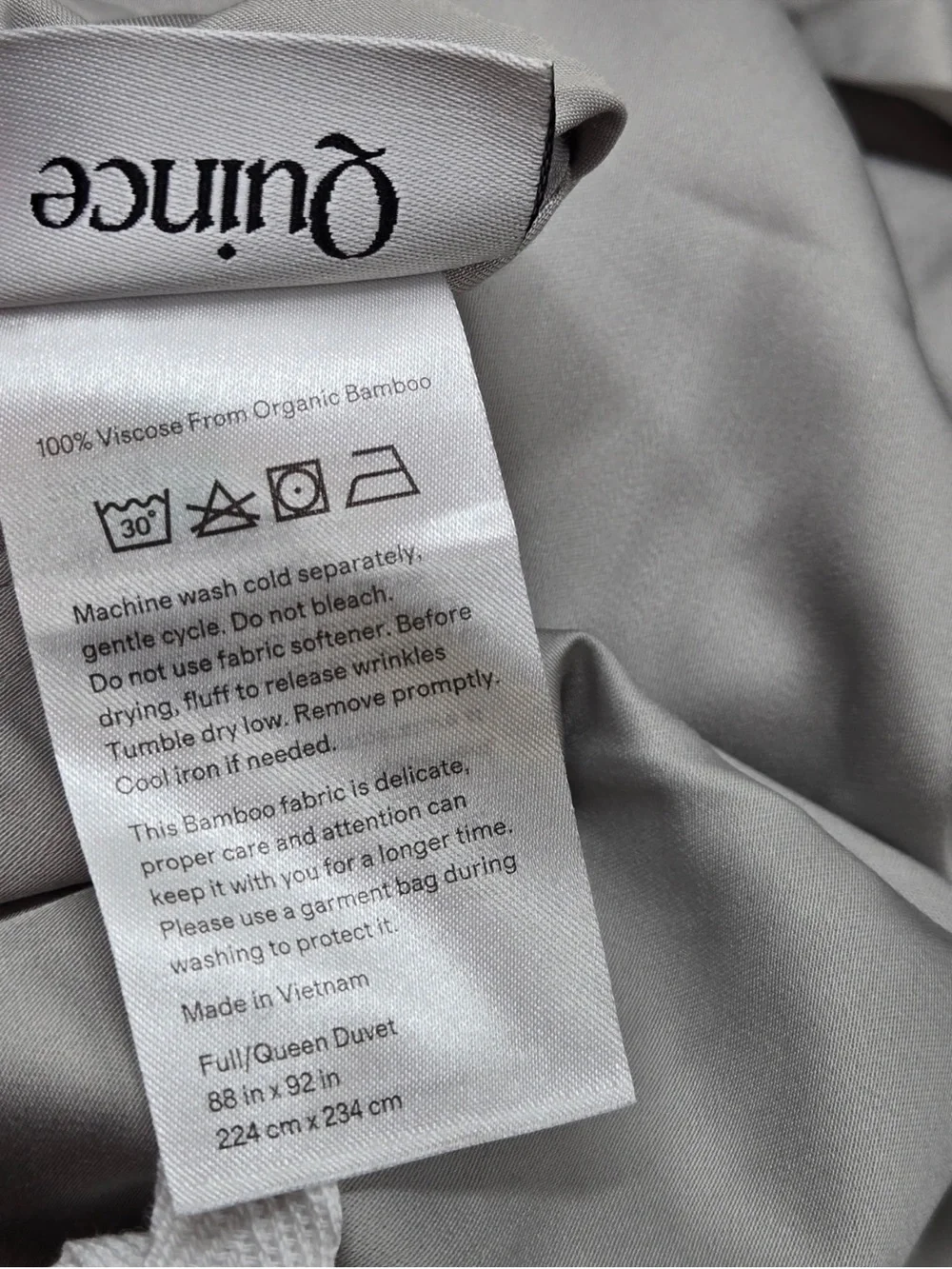 NWT QUINCE Bamboo Duvet Cover Full/Queen Light Grey 0564